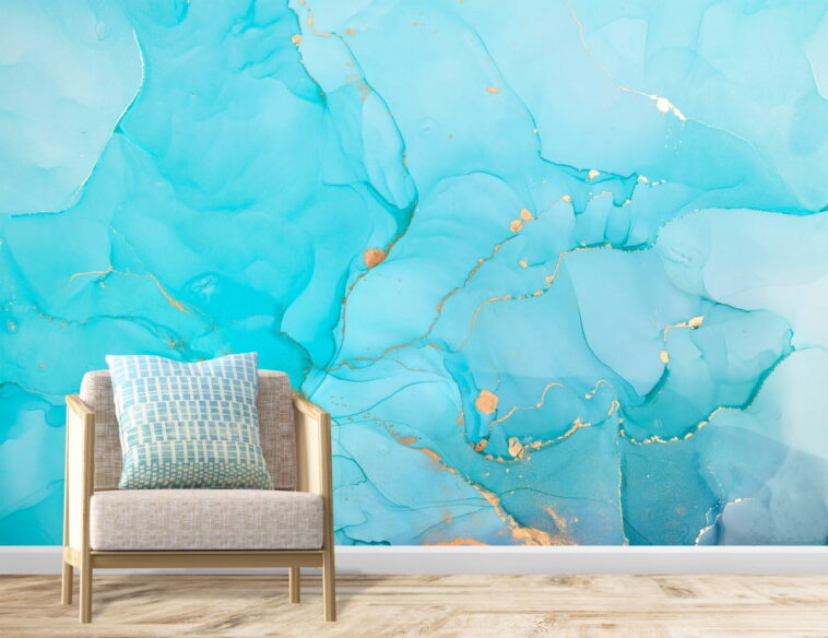 abstract light blue mixing acrylic paints marble wallpaper
