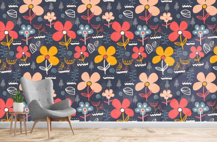colorful flower shading pattern on dark background wallpaper
