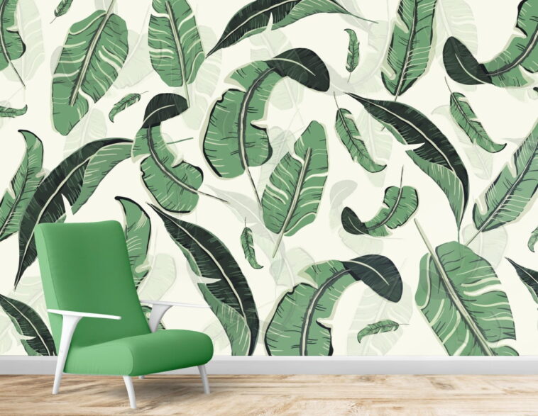 vivid green color big leaves modern design wallpaper