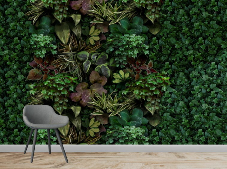 Ivy green garden flowers realistic looking wallpaper