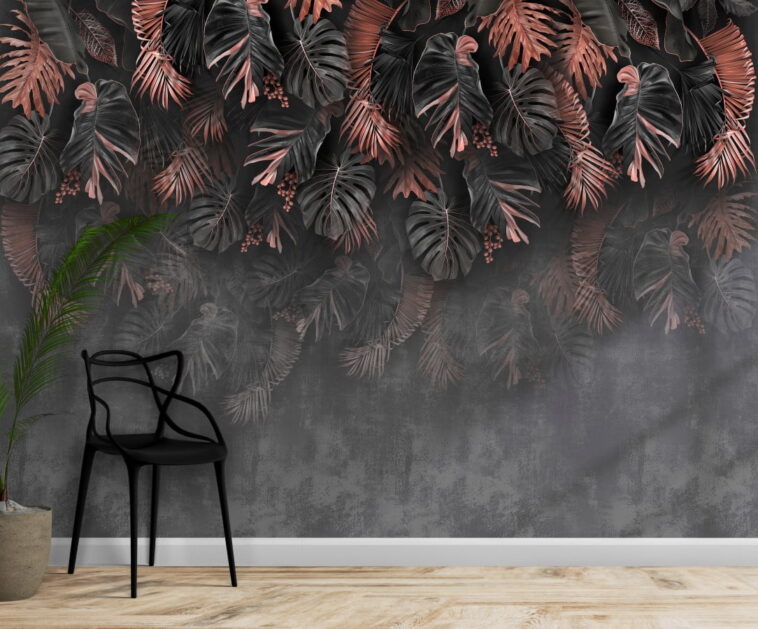 abstract dark havana leaves luxury wallpaper