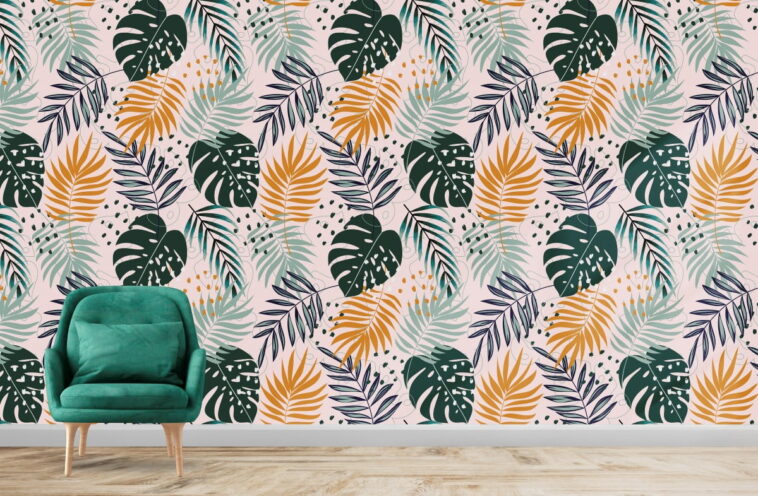 abstract tropical leaves and bright plants wallpaper