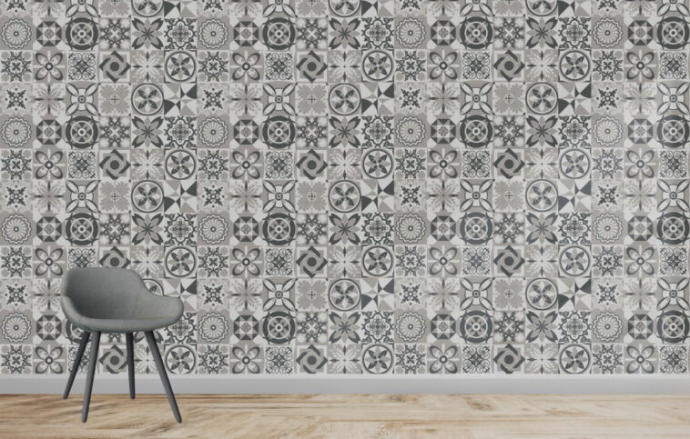 arabic and moroccan style black gray square design wallpaper