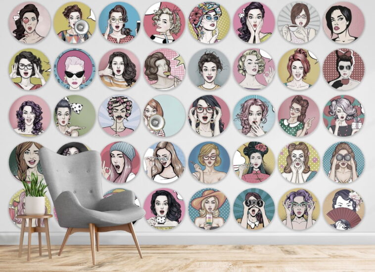artist woman faces on the light gray background wallpaper