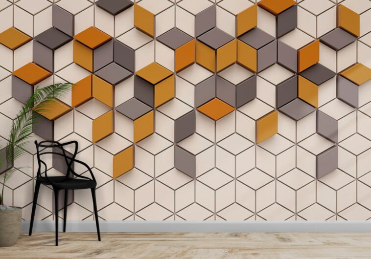 beige brown gray geometric cube shapes wallpaper