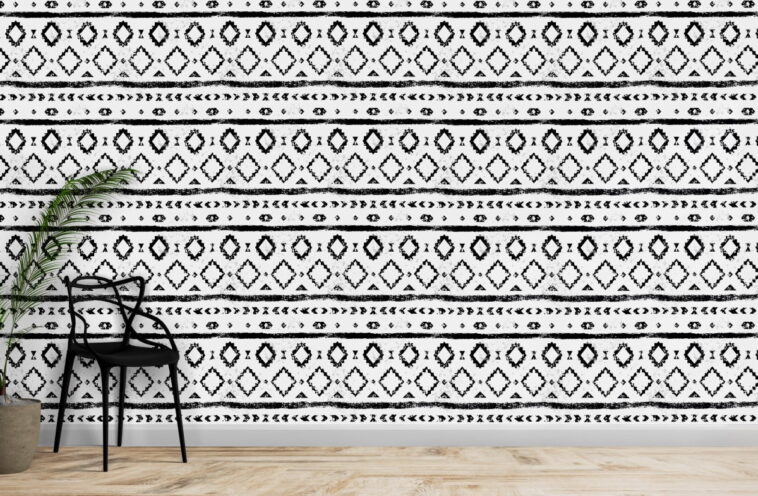 black and white aged geometric aztec grunge wallpaper