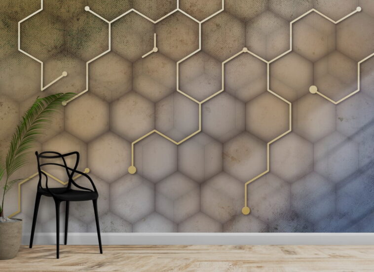 black golden look hexagon geometric wallpaper