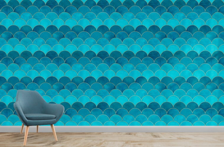 blue and gold look half circle geometric shapes wallpaper