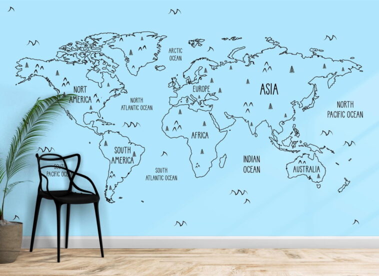 blue color world map for children wallpaper