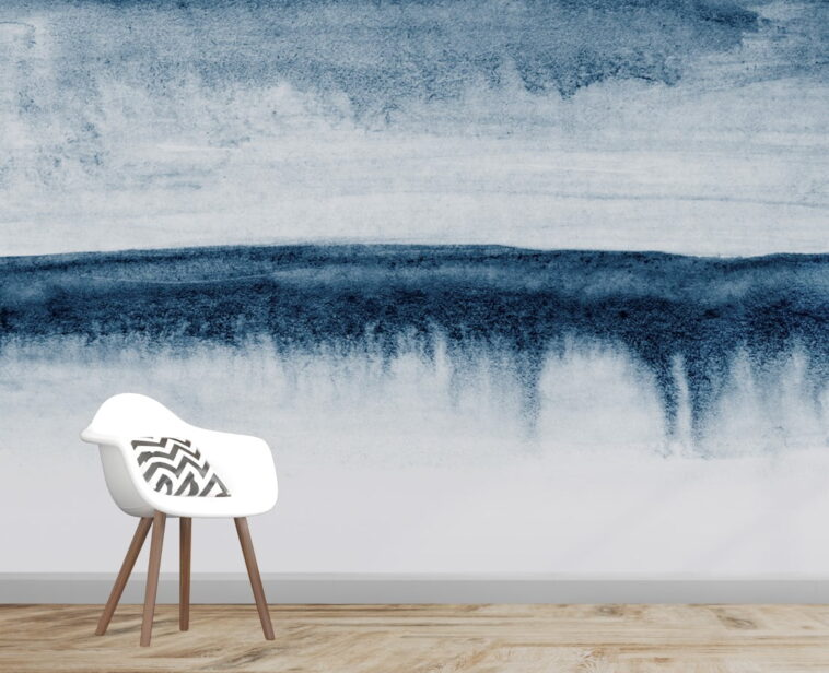 blue white brush abstract giant waves wallpaper