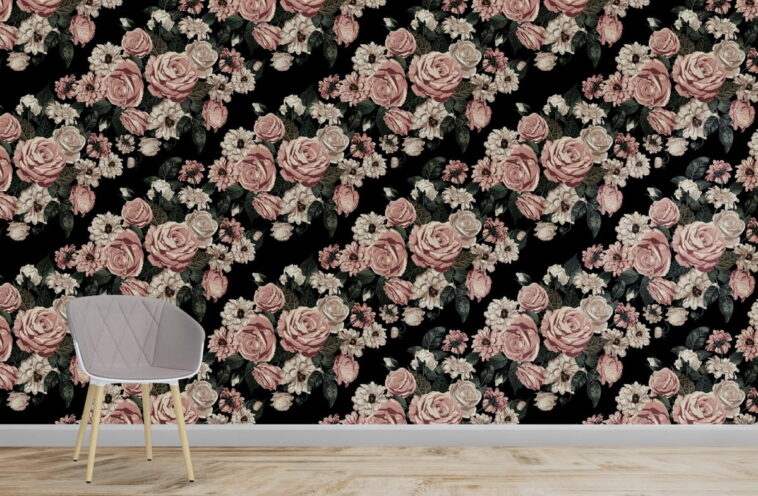 blush toned rustic roses flowers floral wallpaper