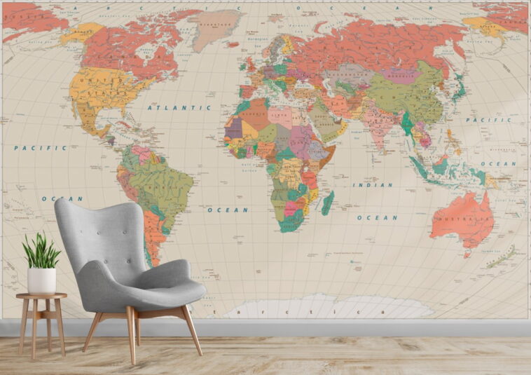 colorful continents meridian world map wallpaper