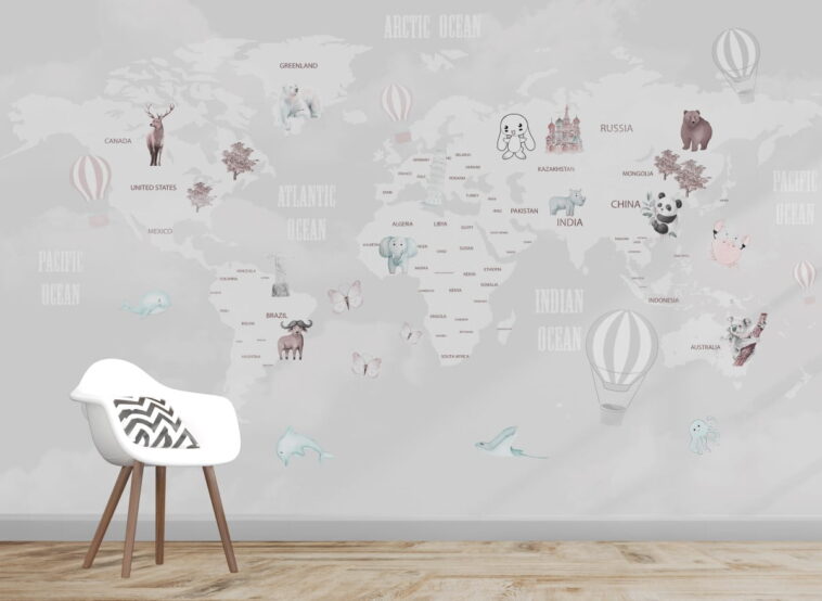 country names ocean and baby animals world map wallpaper