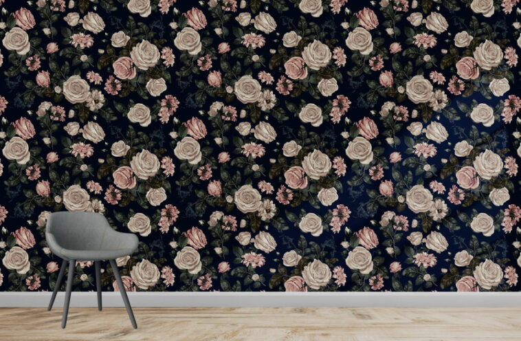 elegant pattern of blush toned rustic flowers wallpaper
