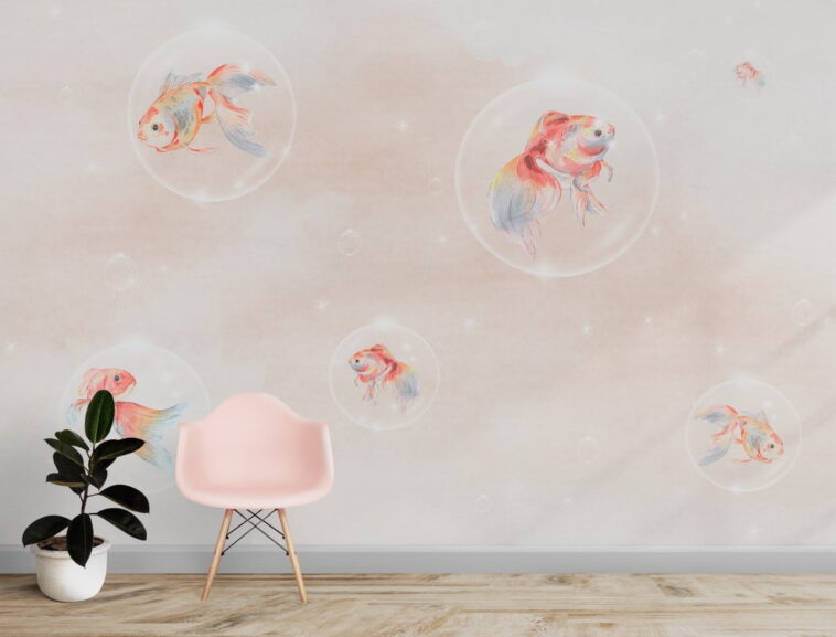 goldfishes on pinkish and white background wallpaper