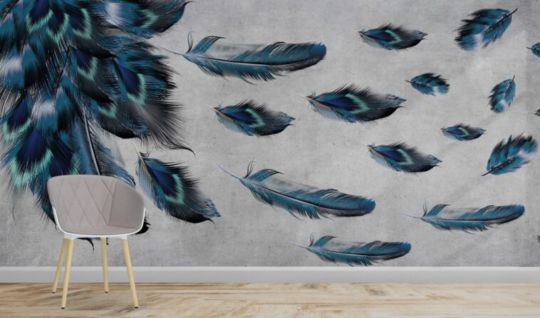 gorgeous blue bird feathers luxury wallpaper