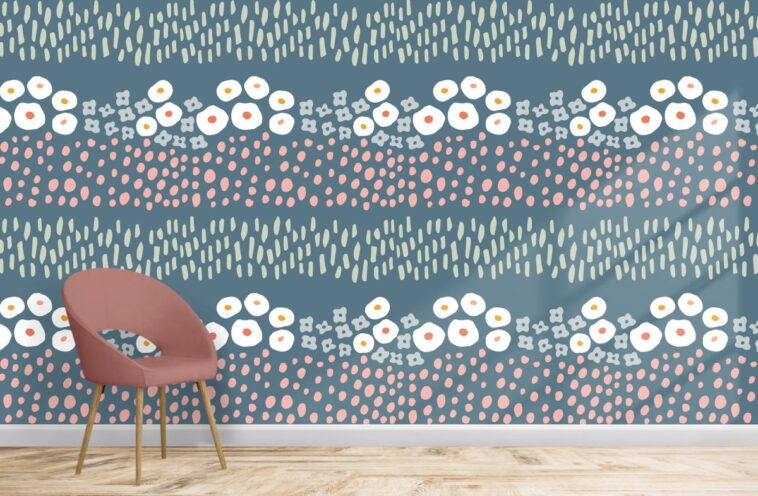 minimal flowers brush strokes and dots wallpaper