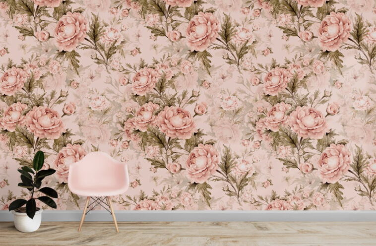 minimal pink butterflies and roses flowers wallpaper