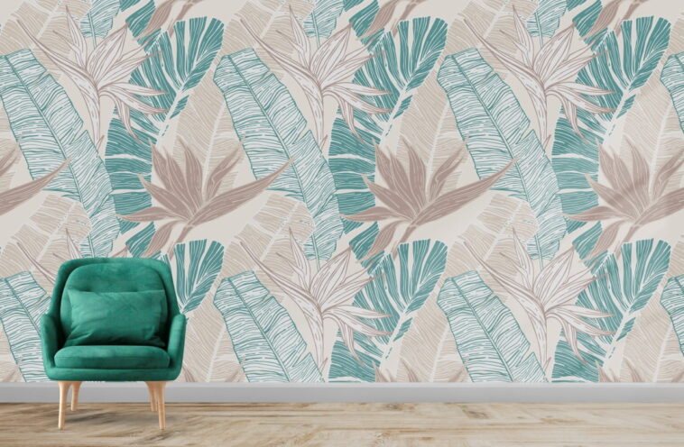 palm and banana tree leaves abstract floral wallpaper