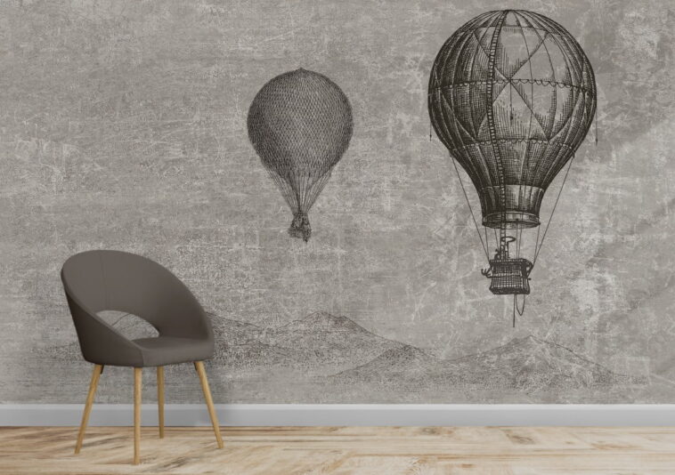 pencil drawing hot balloons abstract mountains wallpaper