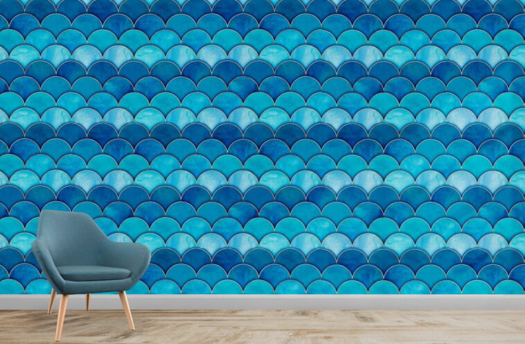 shades of blue half circle abstract geometric wallpaper