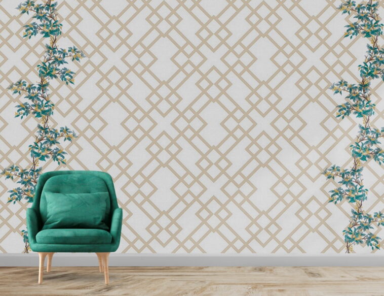 square geometric shapes Ivy plants luxury wallpaper