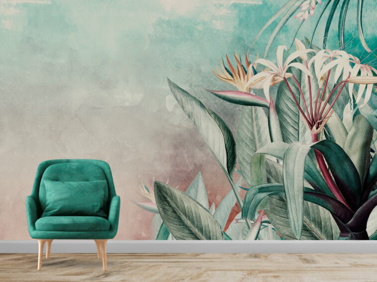 tropical exotic green plants design wallpaper
