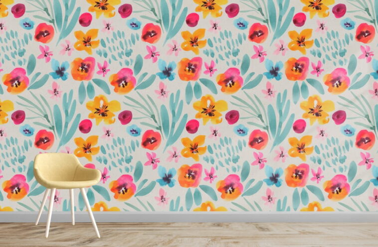 watercolor colorful modern design flowers wallpaper