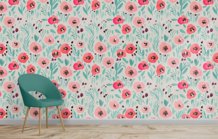 watercolor pinkish flowers modern floral wallpaper