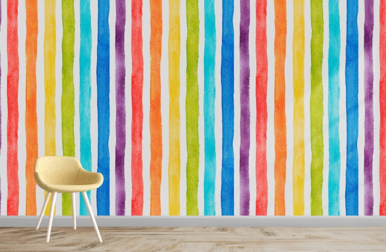 watercolor rainbow colors vertical stripes wallpaper