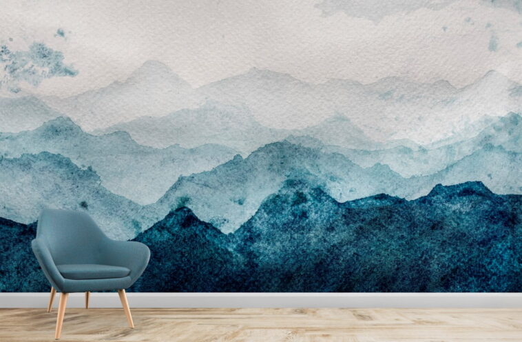 Ink paint misty mountains sky art design abstract wallpaper