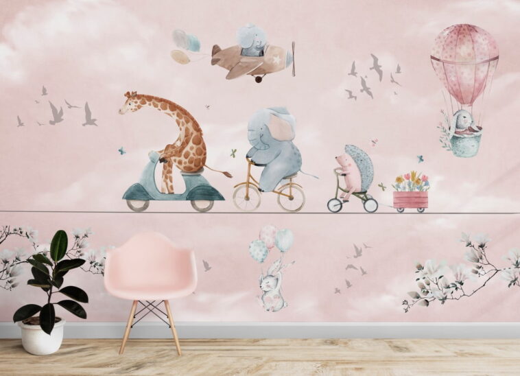 bicycle riding elephant hedgehog air balloon rabbit wallpaper