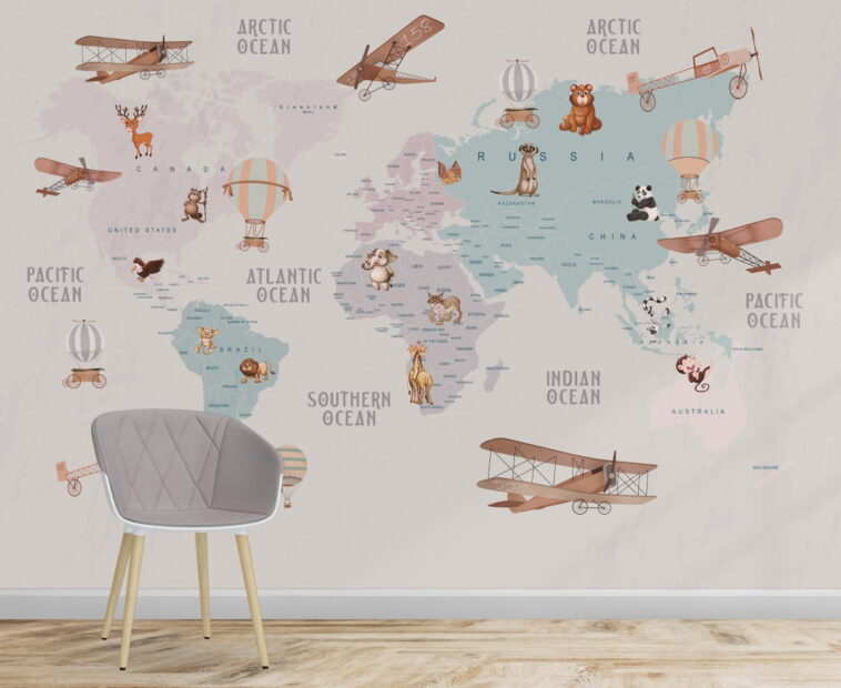 biplanes aircrafts air balloons animals world map wallpaper