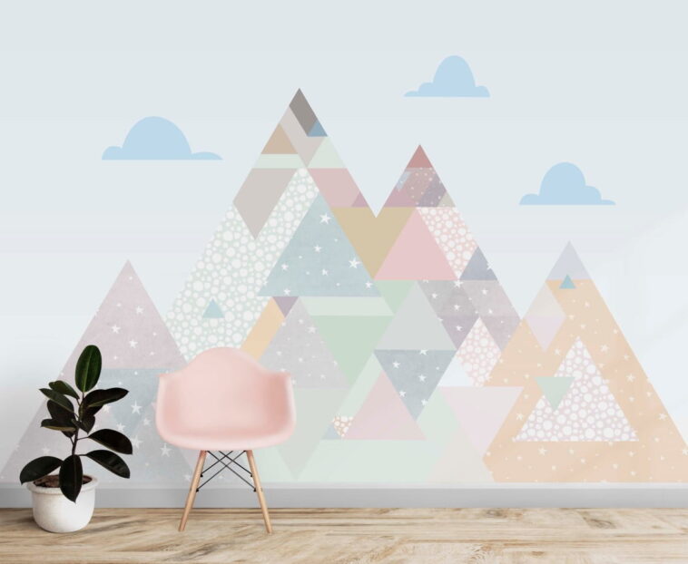 blue clouds colorful triangle row of mountain wallpaper