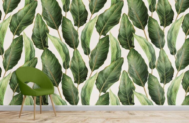 botanical green leaves background decorative wallpaper