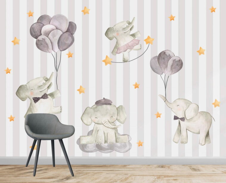 cheerful flying baby elephants wallpaper