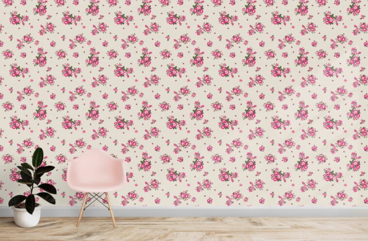 cherry color flowers floral pattern modern wallpaper