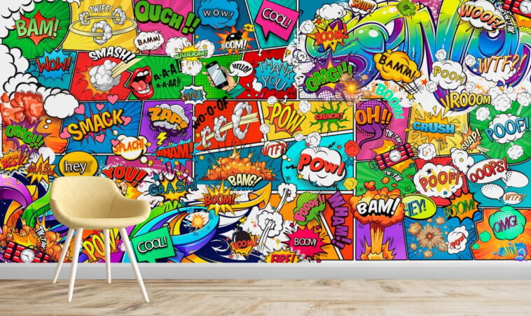 colorful drawn comics and graffiti pop up style wallpaper