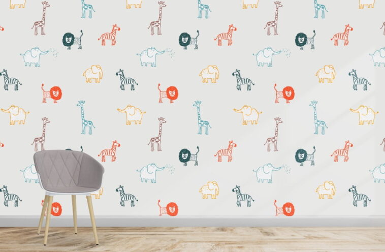 cute colorful african animals on gray background wallpaper