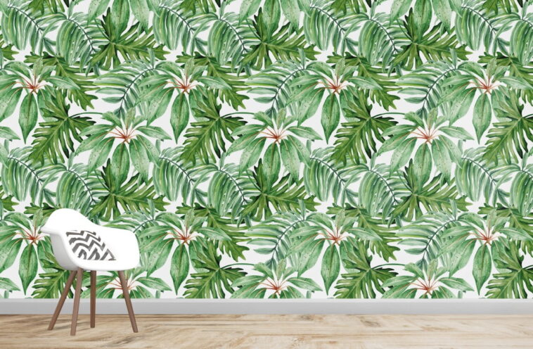 dense exotic green leaves modern background wallpaper