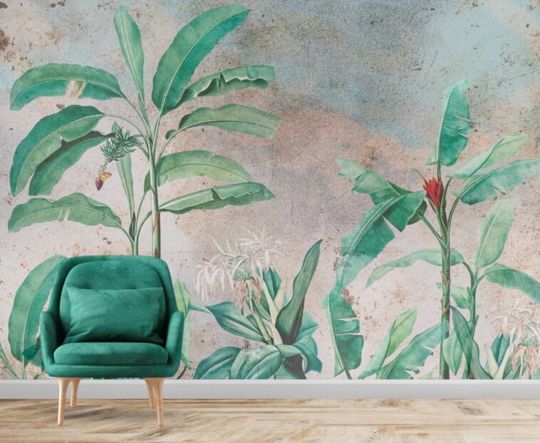 exotic vivid green long leaved plants modern wallpaper