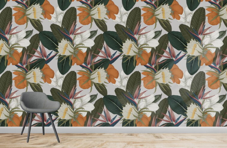 floral pattern with tropical flowers wallpaper
