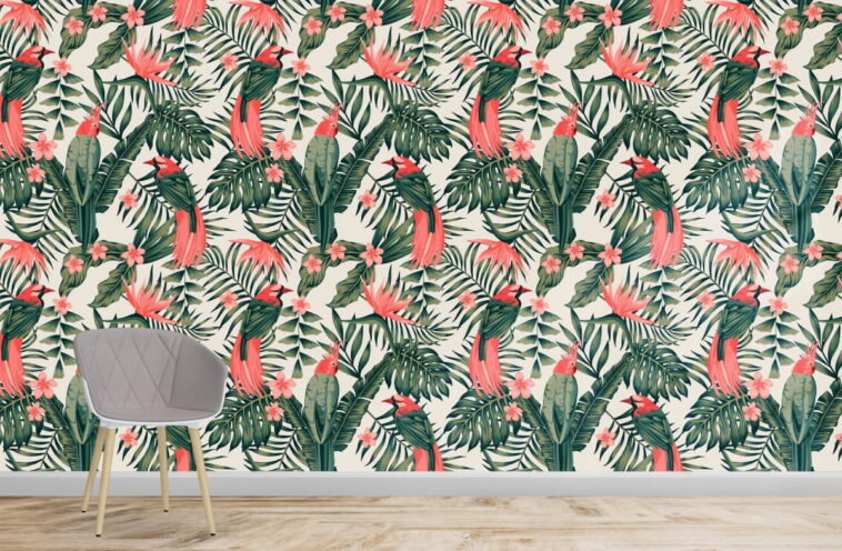 flowers frangipani birds paradise modern wallpaper