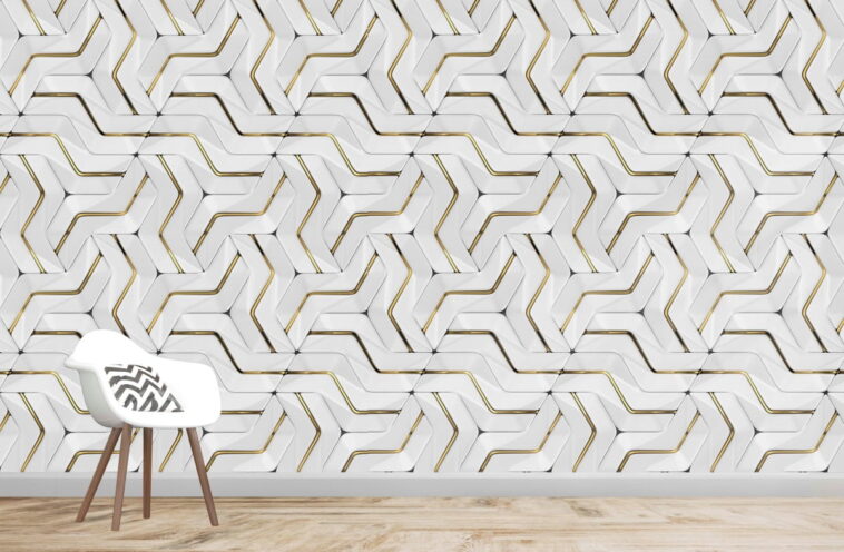 geometric golden look and white panel wallpaper
