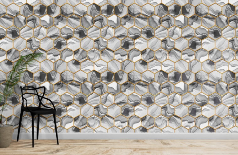 hexagon texture abstract black gray trendy wallpaper