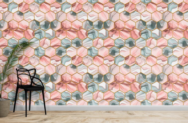 hexagon texture abstract gray pink trendy wallpaper