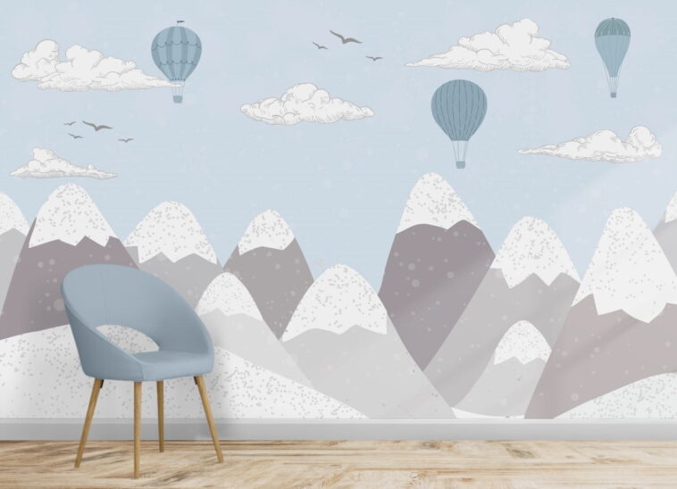 high altitude snowy mountains blue sky air balloons wallpaper