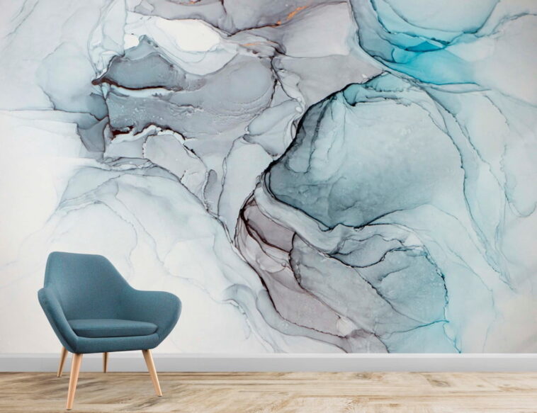light blue white abstract oil painting wallpaper