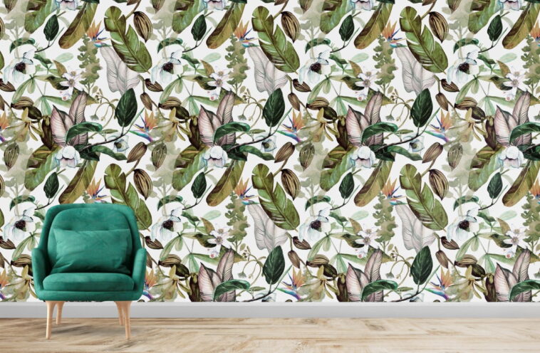 magnolia flower vanilla orchid leaves floral wallpaper