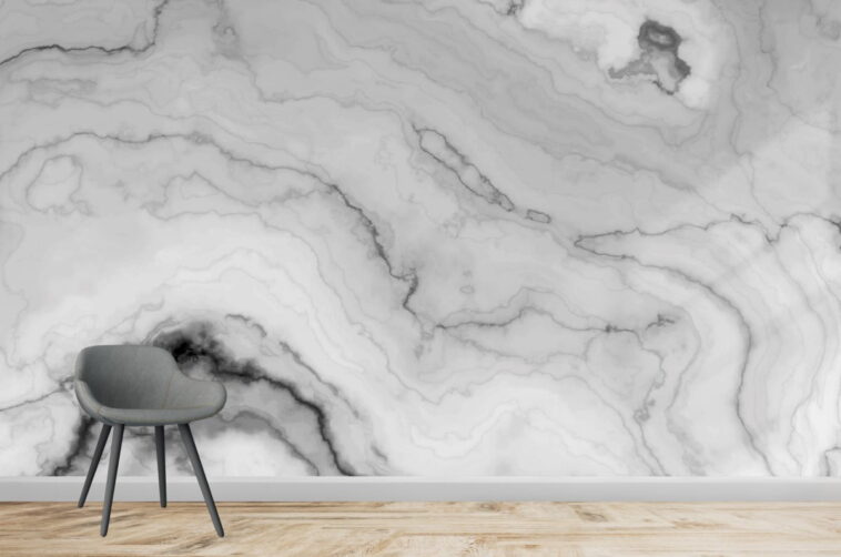 marble pattern with curly gray and black veins wallpaper